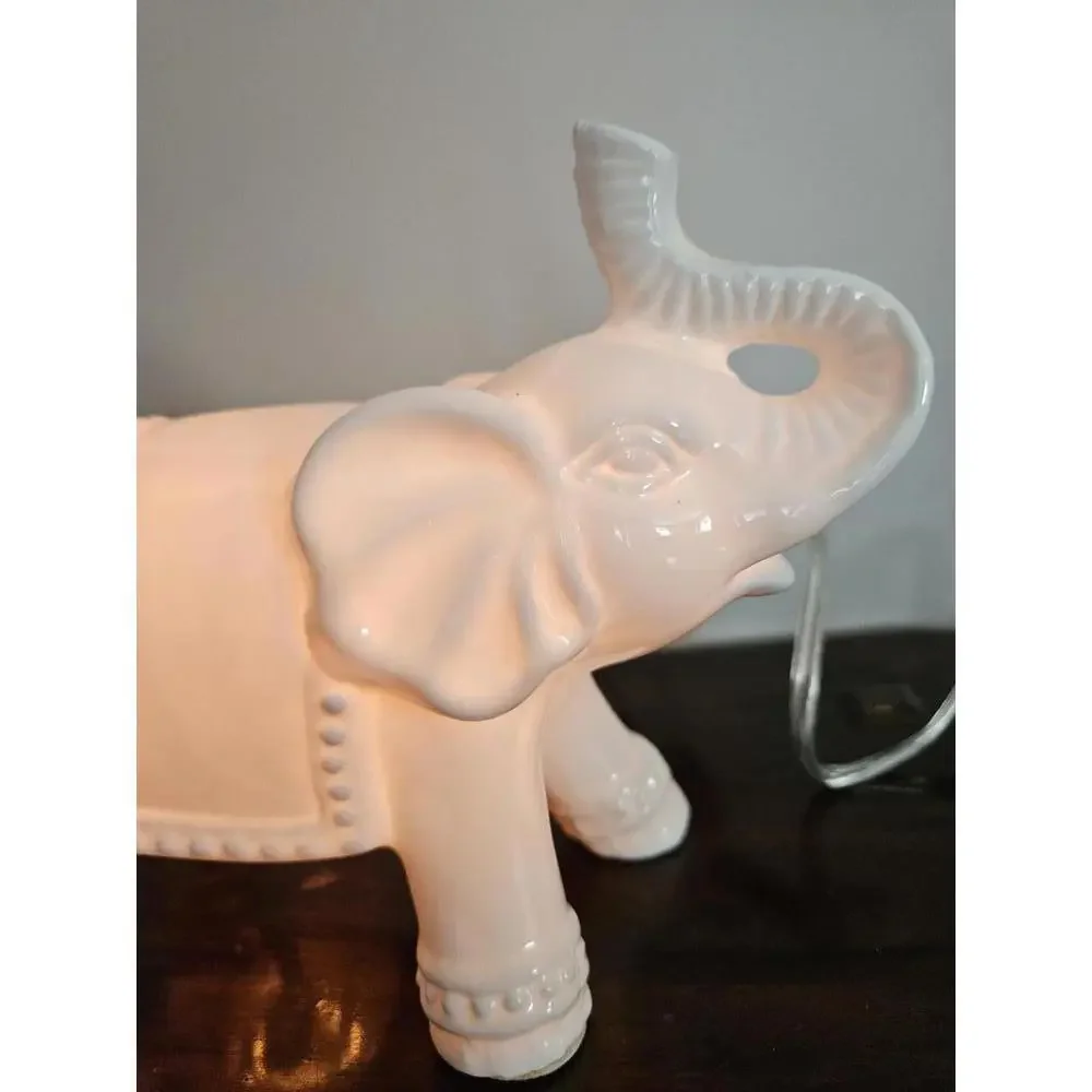Elephant Night Light White Ceramic Nursery Lamp Boho Kids Room Decor